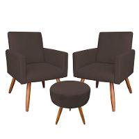 Kit 2 Poltronas E Puff Redonda Marrom e Castanho - 1