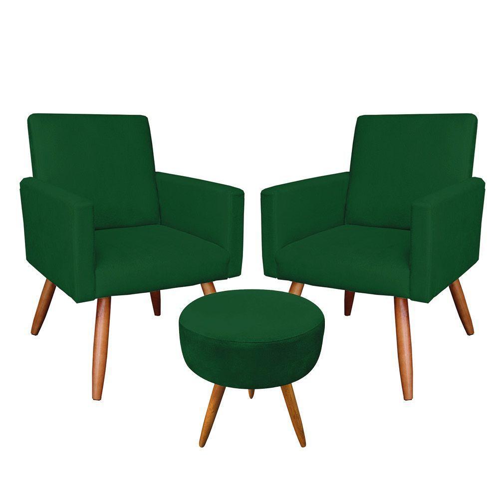 Kit 2 Poltronas E Puff Redonda Verde e Castanho - 1