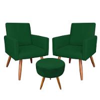 Kit 2 Poltronas E Puff Redonda Verde e Castanho - 1