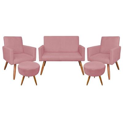 Kit Namoradeira 2 Poltronas E 2 Puffs Redondo e Rosê