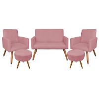 Kit Namoradeira 2 Poltronas E 2 Puffs Redondo e Rosê - 1