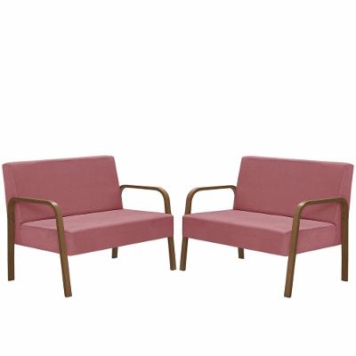 Kit Poltrona 2 Namoradeiras Jade Braço Madeira D Salla Rosa.
