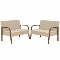 Kit Poltrona 2 Namoradeiras Jade Braço Madeira D Salla Bege. - 1