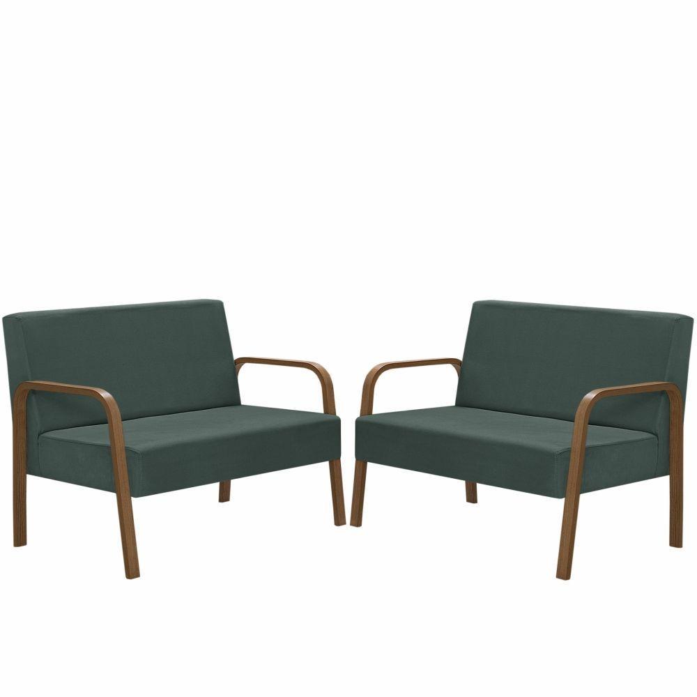 Kit Poltrona 2 Namoradeiras Jade Braço Madeira D Salla Verde. - 1