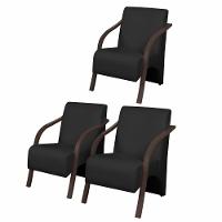 Kit3 Poltronas Vênus 1 Lugar Pé Madeira Dsalla Courino Preto. - 1