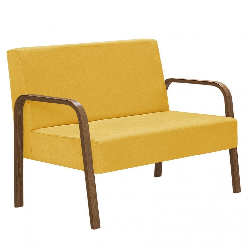 Poltrona 2 Lugares Luna Braço Madeira D Salla Suede Amarelo - 1