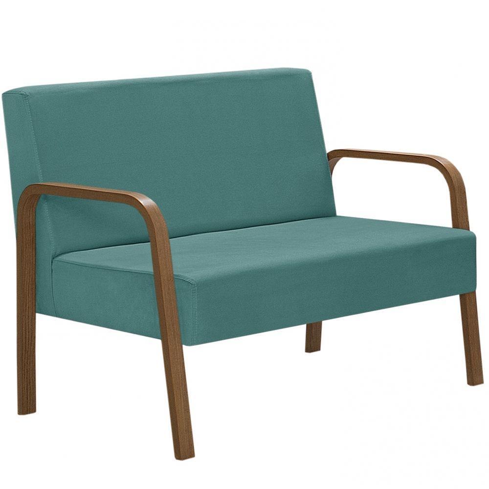 Poltrona 2 Lugares Jade Braço Madeira D Salla Suede Turquesa - 1