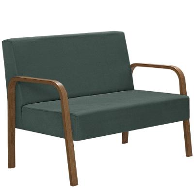 Poltrona 2 Lugares Luna Braço Madeira D Salla Suede Verde.