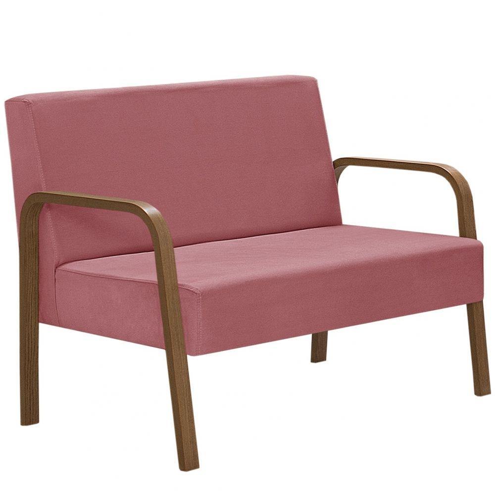 Poltrona 2 Lugares Jade Braço Madeira D Salla Suede Rosa - 1
