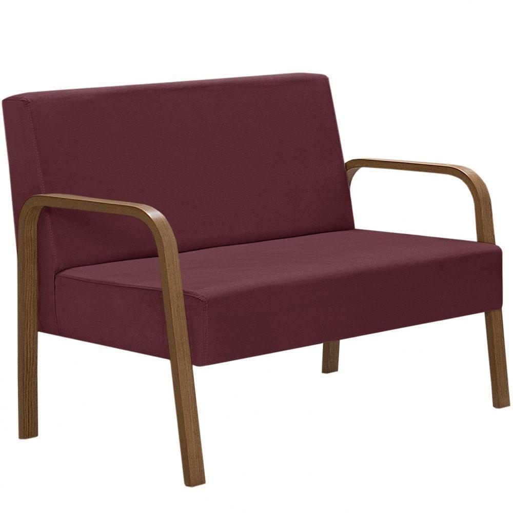 Poltrona 2 Lugares Jade Braço Madeira D Salla Suede Bordô - 1