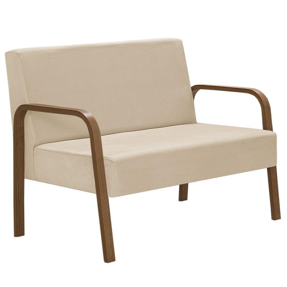 Poltrona 2 Lugares Jade Braço Madeira D Salla Suede Bege - 1