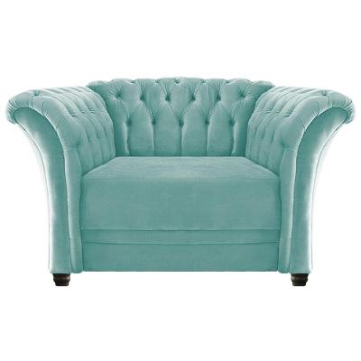 Poltrona Decorativa Chesterfield Sofia Suede Azul Tiffany