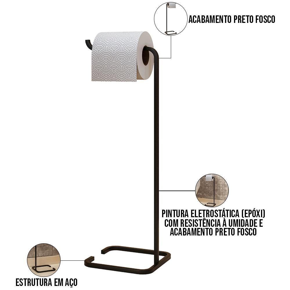 Kit Lixeira C/Tampa 6L Kalli E Papeleira De Chão Set Preto - 6