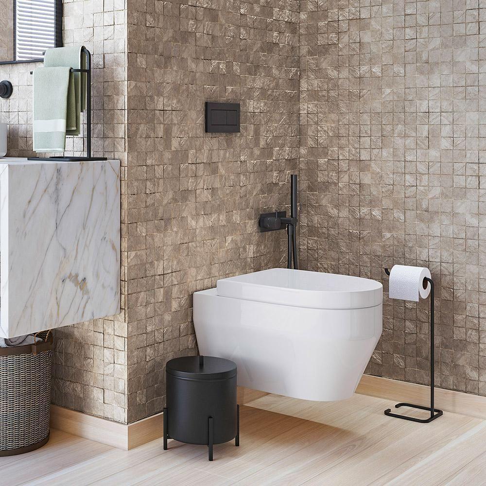 Kit Lixeira C/Tampa 6L Kalli E Papeleira De Chão Set Preto - 8