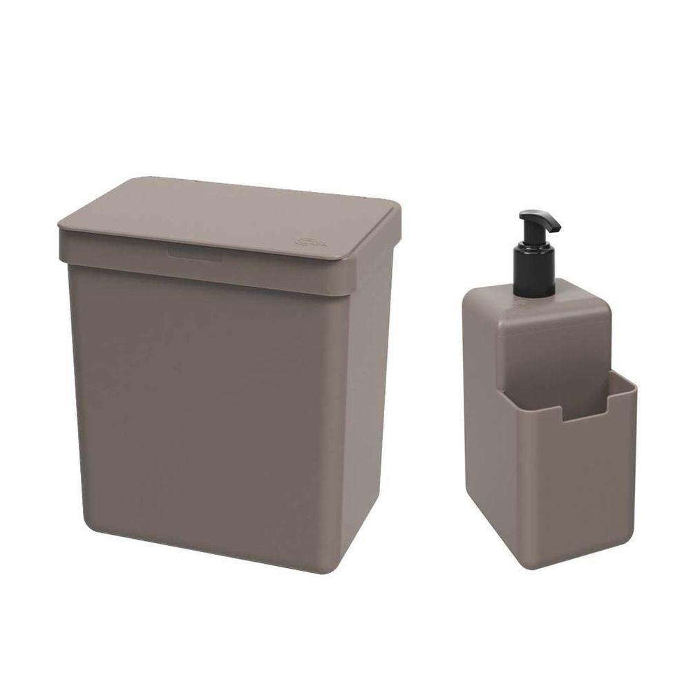Kit Cozinha Dispenser + Lixeira Single 2,5l - Brinox Cinza - 1