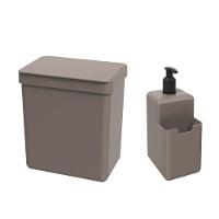 Kit Cozinha Dispenser + Lixeira Single 2,5l - Brinox Cinza - 1