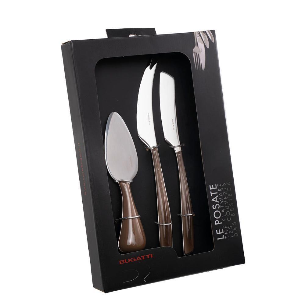 Kit 3 Peças Queijo Faca Espátula Petisco Marrom Luxo Bugatti - 2