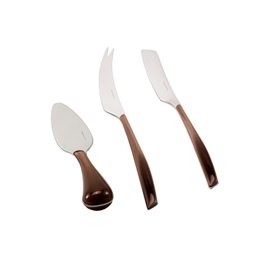 Kit 3 Peças Queijo Faca Espátula Petisco Marrom Luxo Bugatti - 3