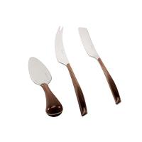 Kit 3 Peças Queijo Faca Espátula Petisco Marrom Luxo Bugatti - 3