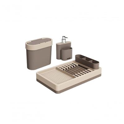 Kit Para Pia 3 Peças Coza - Escorredor, Dispenser E Lixeira Warm Gray E Light Gray
