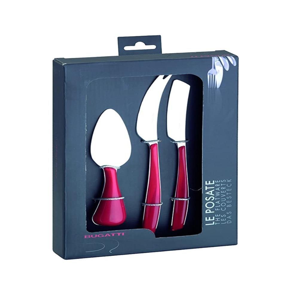 Kit 3 Peças Queijo Faca Espátula Petisco Vermelho Bugatti - 3