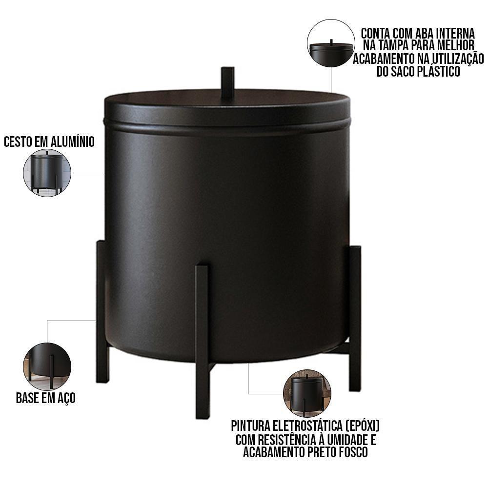 Kit 02 Lixeiras 06 Litros Kalli D01 Preto Fosco - 3