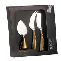 Kit 3 Peças Queijo Faca Espátula Frios Dourado Luxo Bugatti - 1