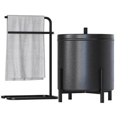 Kit Lixeira Tampa 6L E Porta Toalha Para Pia Bancada Preto