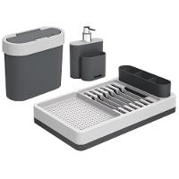 Kit Pia 3 Peças Com Dispenser Escorredor Lixeira Polipropileno Linha Flat Coza Cinza Frio + Cinza Gr - 1