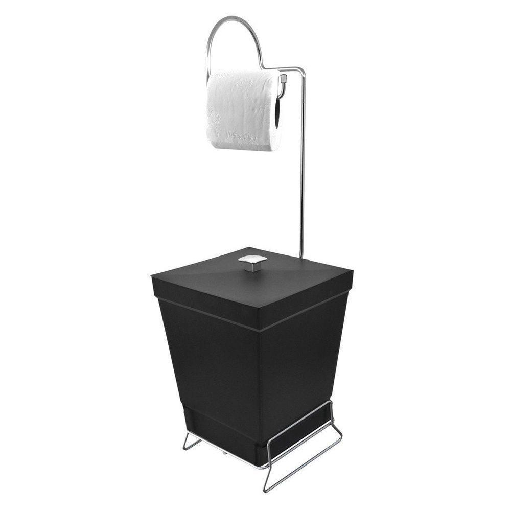 Lixeira Com Suporte De Papel Higiênico - Stolf Preto - 1