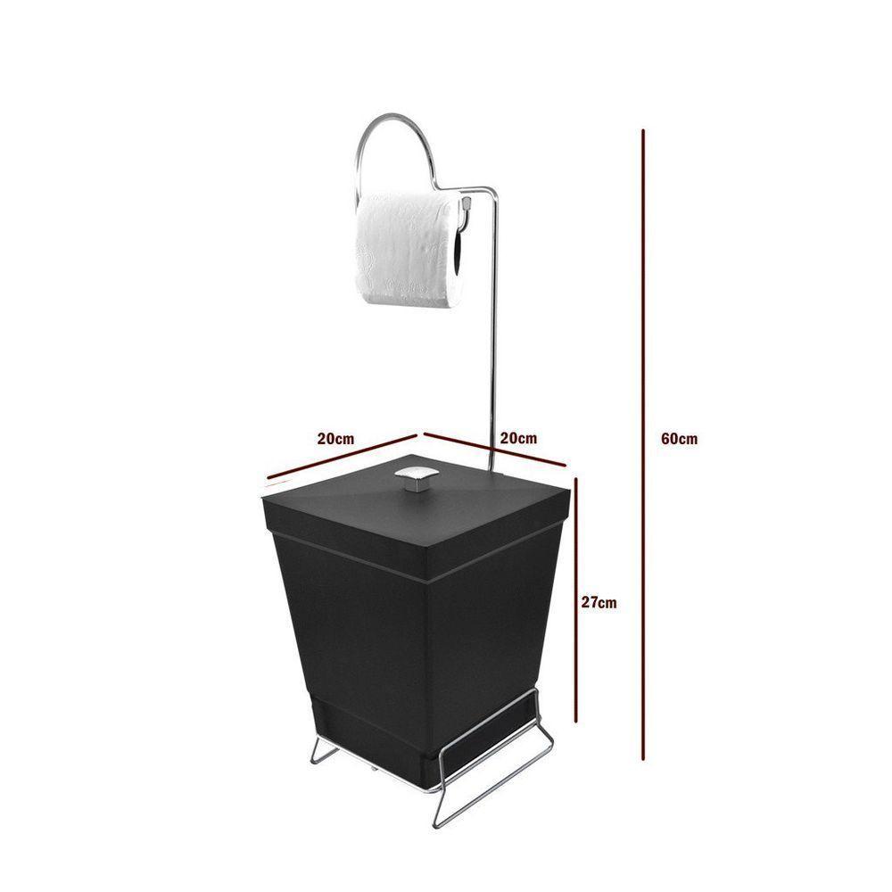 Lixeira Com Suporte De Papel Higiênico - Stolf Preto - 2