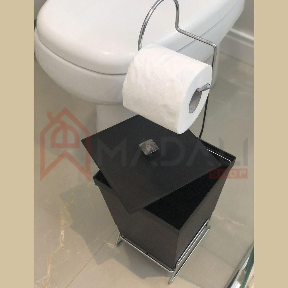 Lixeira Com Suporte De Papel Higiênico - Stolf Preto - 4