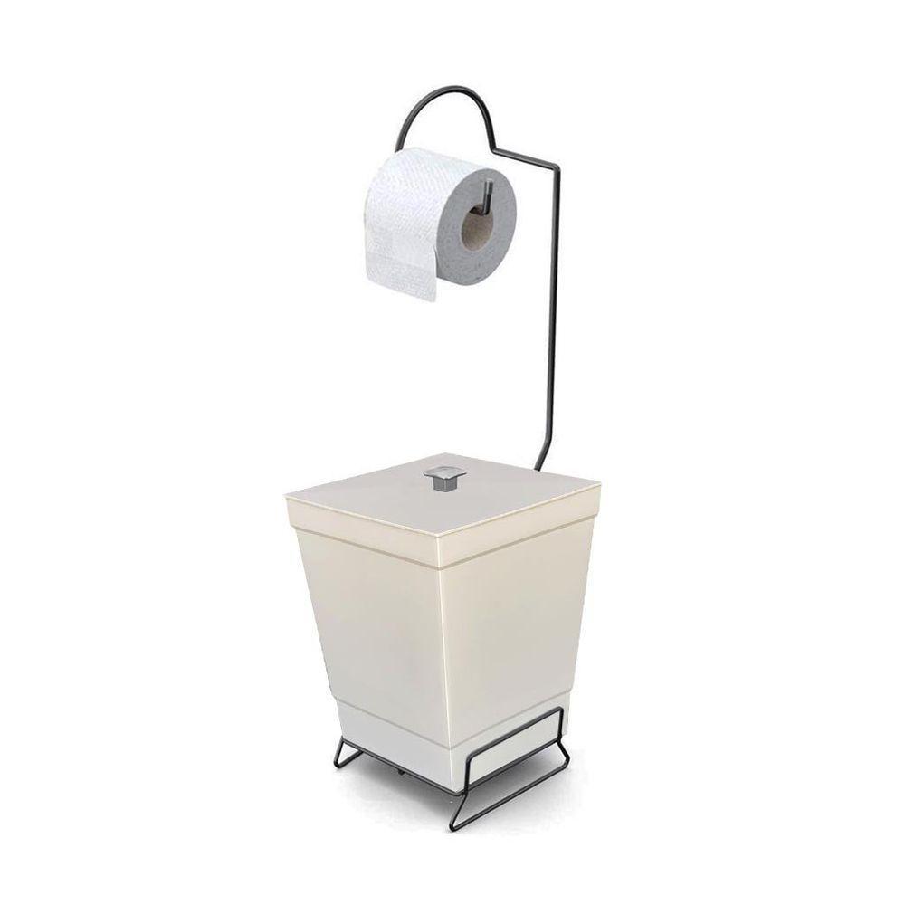 Lixeira Com Suporte De Papel Higiênico Em Aço Preto - Stolf Areia - 1