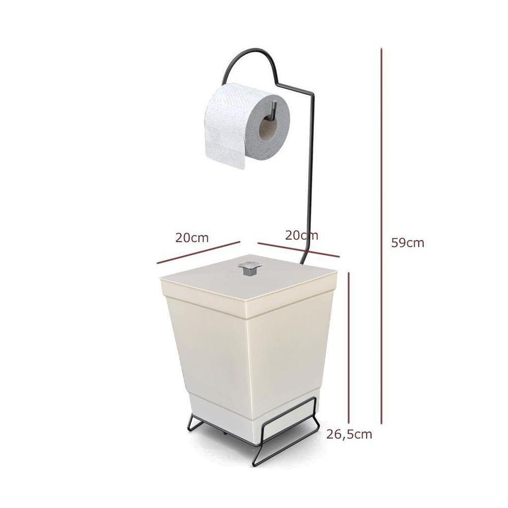 Lixeira Com Suporte De Papel Higiênico Em Aço Preto - Stolf Areia - 2