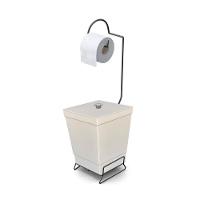 Lixeira Com Suporte De Papel Higiênico Em Aço Preto - Stolf Areia - 1