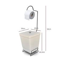 Lixeira Com Suporte De Papel Higiênico Em Aço Preto - Stolf Areia - 2