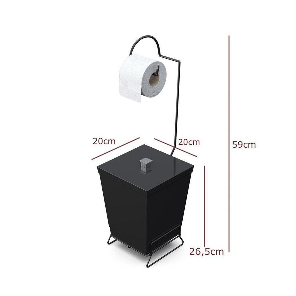Lixeira Com Suporte De Papel Higiênico Em Aço Preto - Stolf Preto - 2
