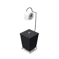 Lixeira Com Suporte De Papel Higiênico Em Aço Preto - Stolf Preto - 1