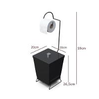 Lixeira Com Suporte De Papel Higiênico Em Aço Preto - Stolf Preto - 2