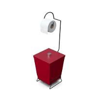 Lixeira Com Suporte De Papel Higiênico Em Aço Preto - Stolf Vermelho - 1