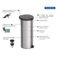 Lixeira Inox Com Pedal 30L New Tramontina Com Tampa Plástica - 3