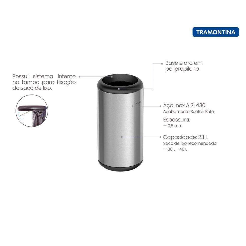 Lixeira Inox Tramontina Portofino Aro E Base 23L - 3