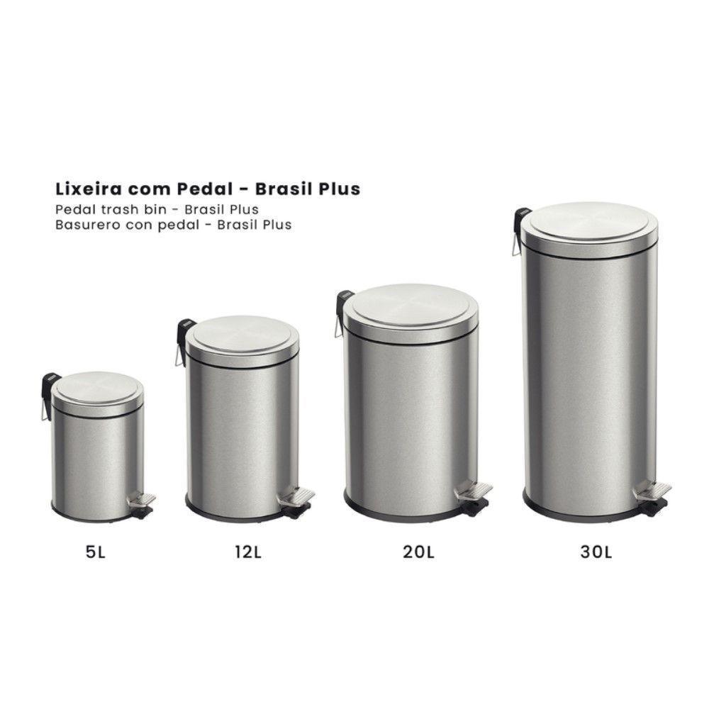 Lixeira Inox Com 20L Acabamento E Balde Interno Removível Tr - 4