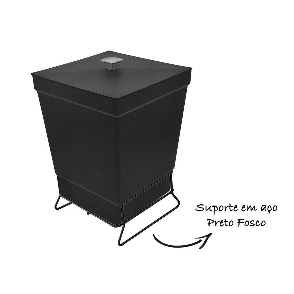 Lixeira Para Banheiro De Plástico Com Suporte Apoio Black - Stolf Preto - 3