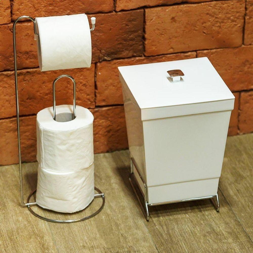 Lixeira Para Banheiro De Plástico Com Suporte Apoio - Stolf Branco - 4