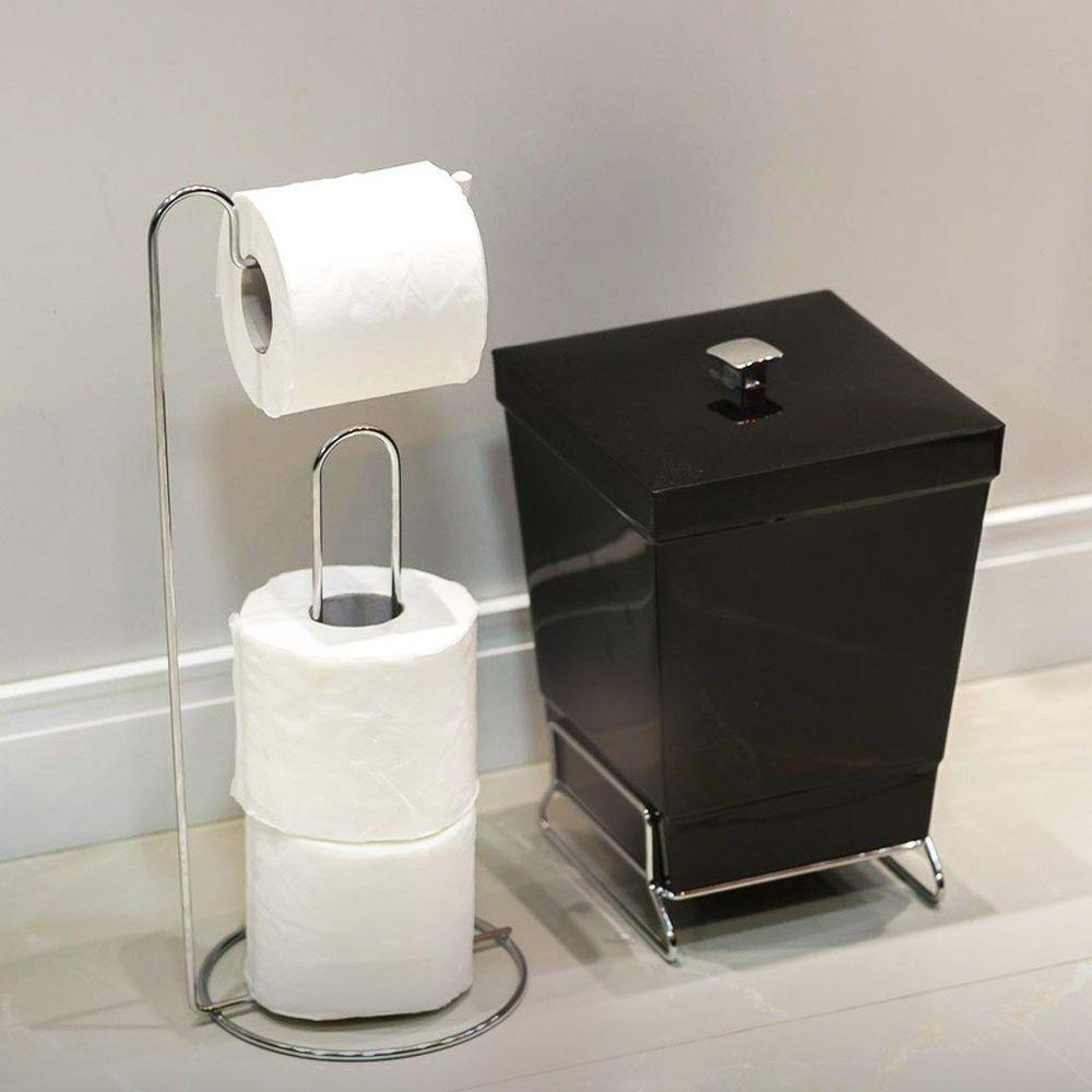 Lixeira Para Banheiro De Plástico Com Suporte Apoio - Stolf Preto - 5