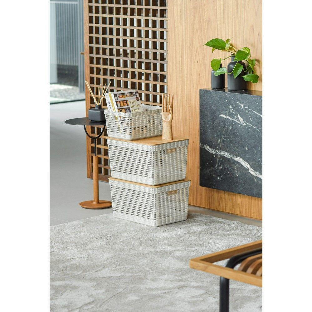 Cesto De Roupa Grid Bege 49 L Com Tampa De Bambu 38 X 28 X 55,6 Cm - 2