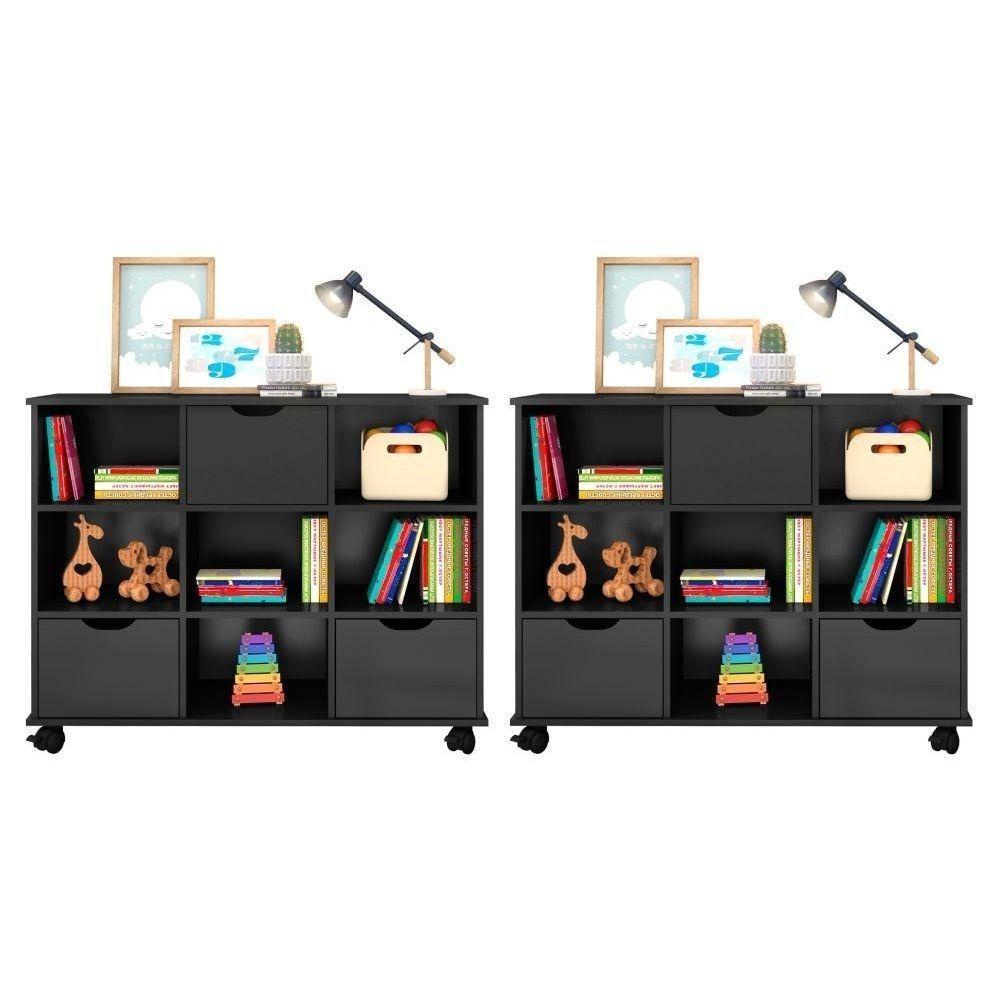 Kit 2 Nichos Organizadores Com Rodízios Toy 3 Gavetas Preto - 1