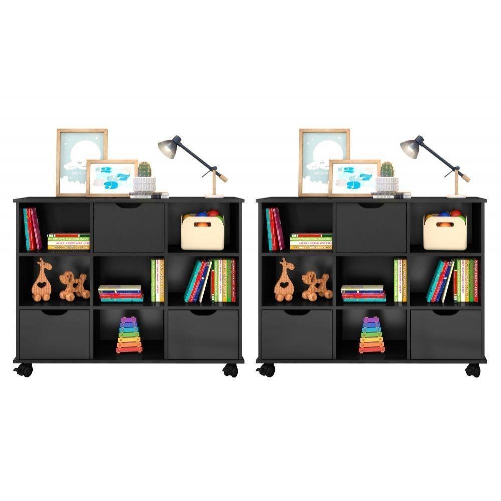 Kit 2 Nichos Organizadores Com Rodízios Toy 3 Gavetas Preto - 2