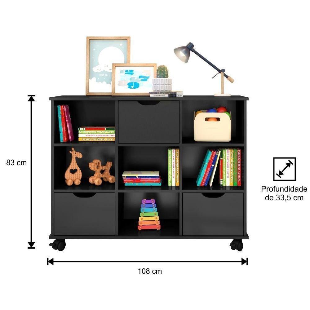 Kit 2 Nichos Organizadores Com Rodízios Toy 3 Gavetas Preto - 3